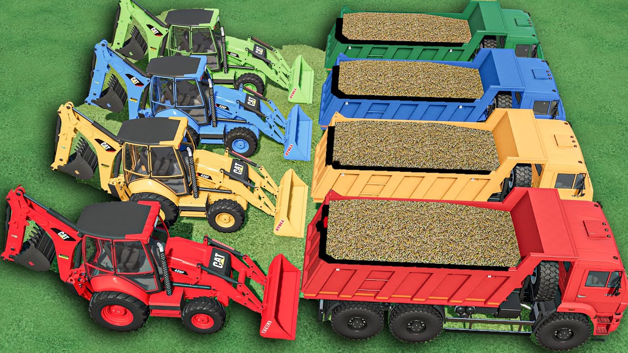 Work with Colors - SUGARCANE Load WORK with CAT Backhoe Loaders  - Farming Simulator 22