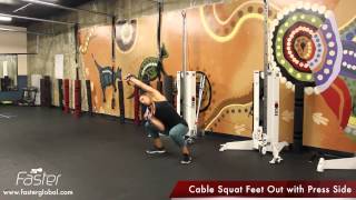 Base Exercise Cable Squat Feet Out and Press Side