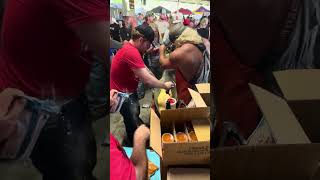 StaleKracker is about to make the crowd some fried alligator using his own seasonings and spices.
