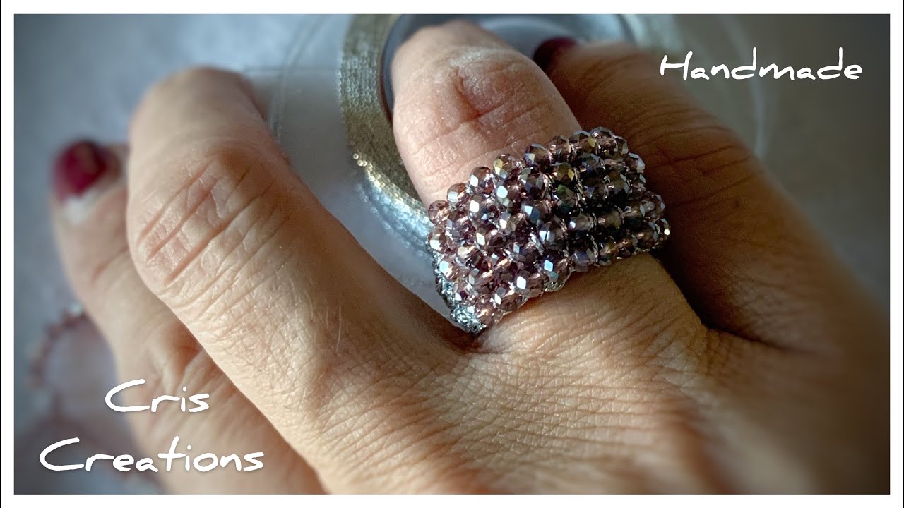 ANELLO CON PAVÉ DI CRISTALLI gioielli tessili handmade