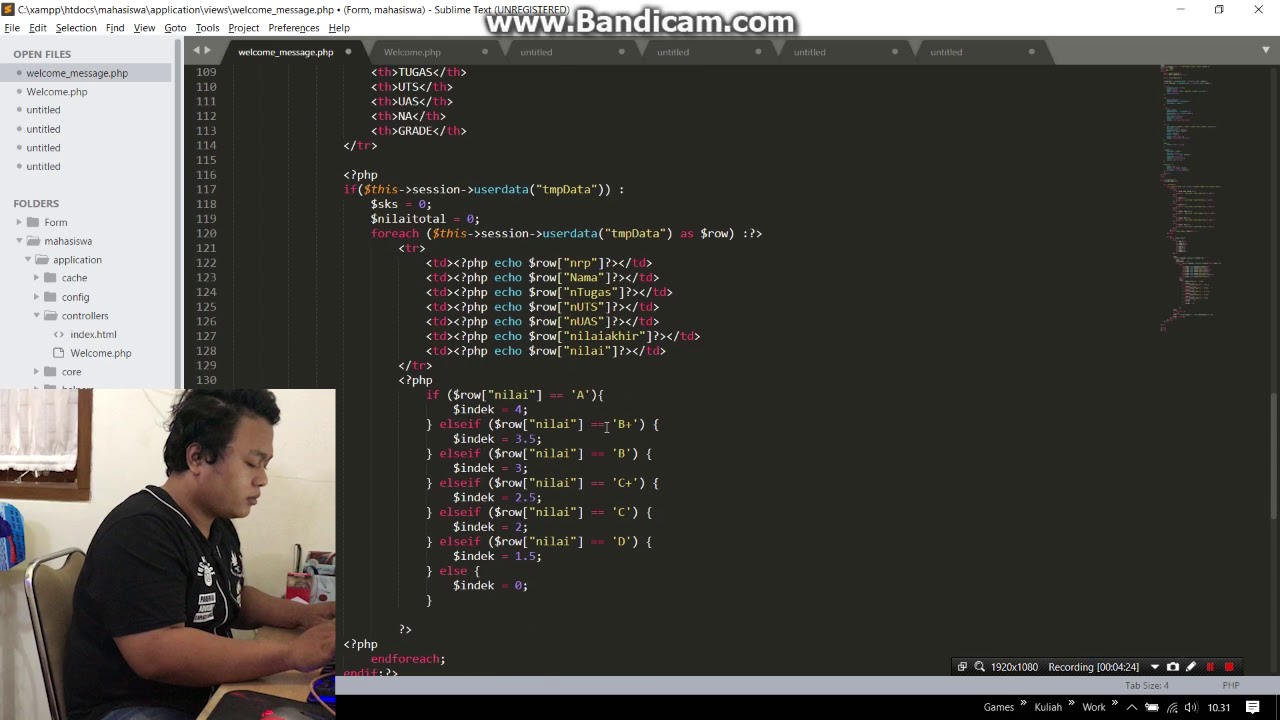 Coding Transkrip membuat transkrip nilai menggunakan code igniter - YouTube