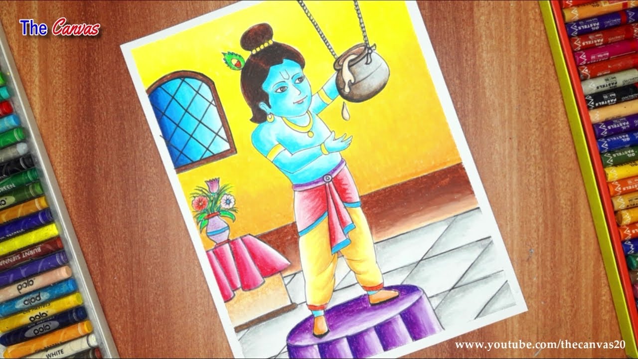 How to Draw Lord Krishna Scenery Part-2 Step By step || Little ...