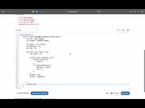 Weekly Contest 341 | 6376. Row With Maximum Ones | LeetCode | JAVA