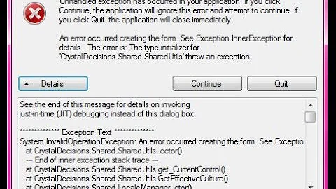 how to solve the type initializer for 'crystaldecisions.shared.sharedutils' threw an exception