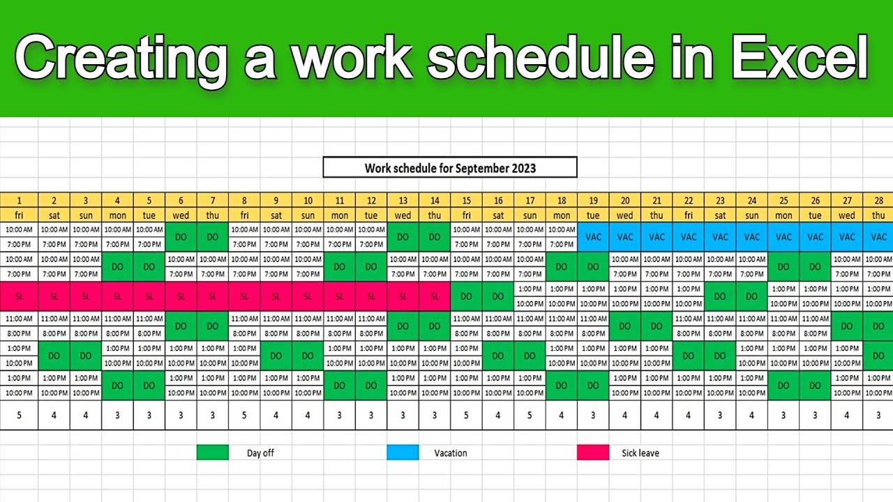 How to create a work schedule in Excel.