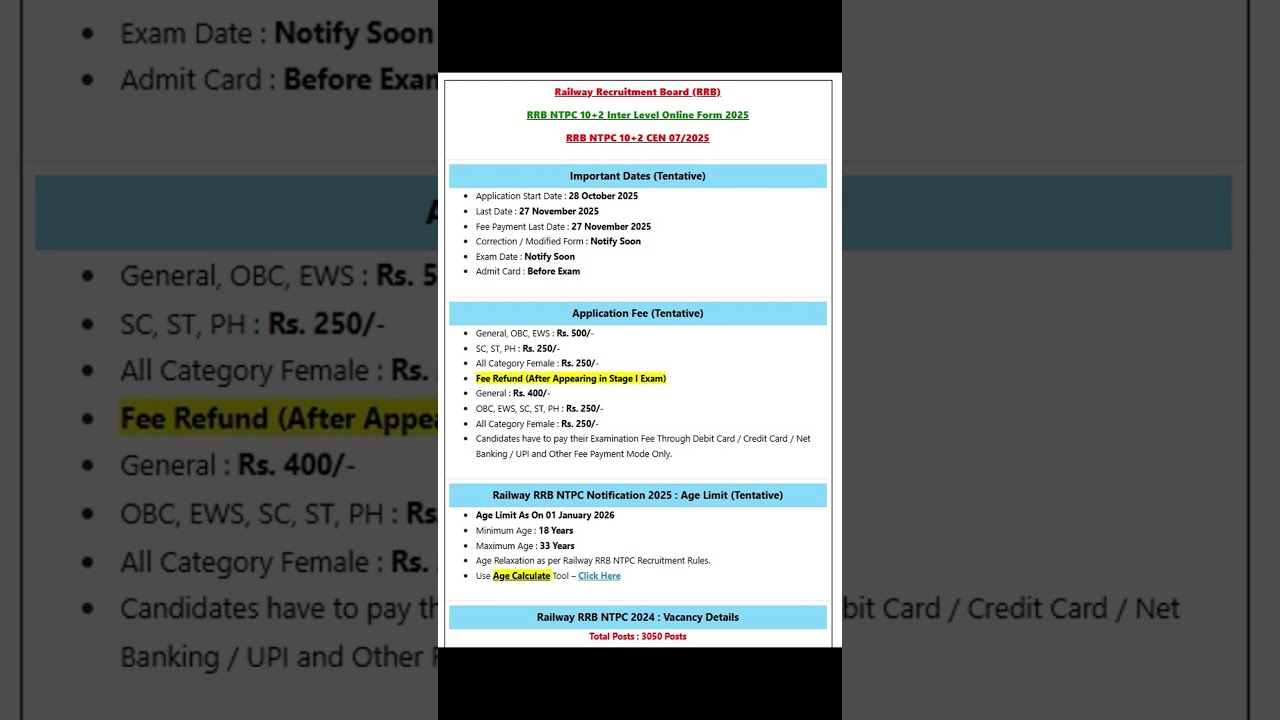 RRB NTPC 2025 Commercial Cum Ticket Clerk