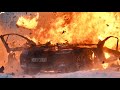 Bmw m5 competition  very expensive sports car is exploding burn bomb fire