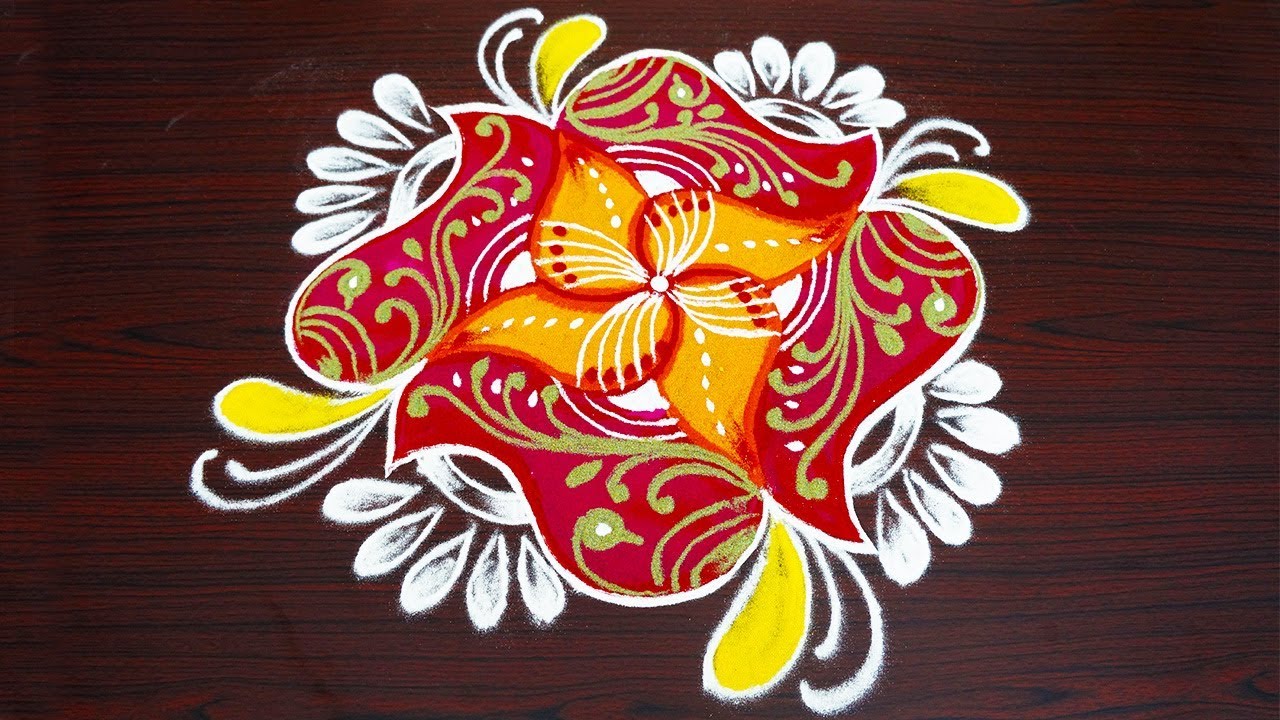 simple colour kolam designs with 7x1 dots - pongal rangoli 2019 ...