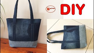 ZIPPERED DENIM TOTE BAG | RECYCLED OLD DENIM IDEAS