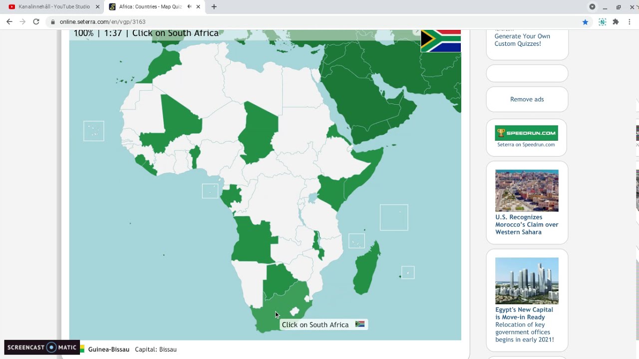 Seterra quiz Africa 100% - YouTube