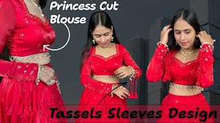 Tassels sleeves design/Princess cut blouse cutting and stitching/viral Tassels sleeves design#blouse