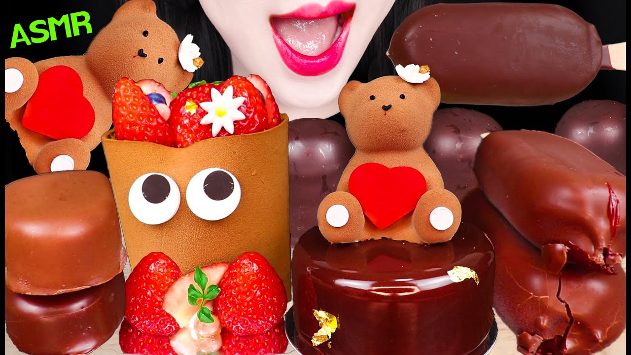 ASMR CHOCOLATE DESSERTS *CRUNCHY BEAR, MAGNUM ICE CREAM, MOUSSE CAKE 초콜릿 무스, 매그넘 아이스크림 먹방 MUKBANG