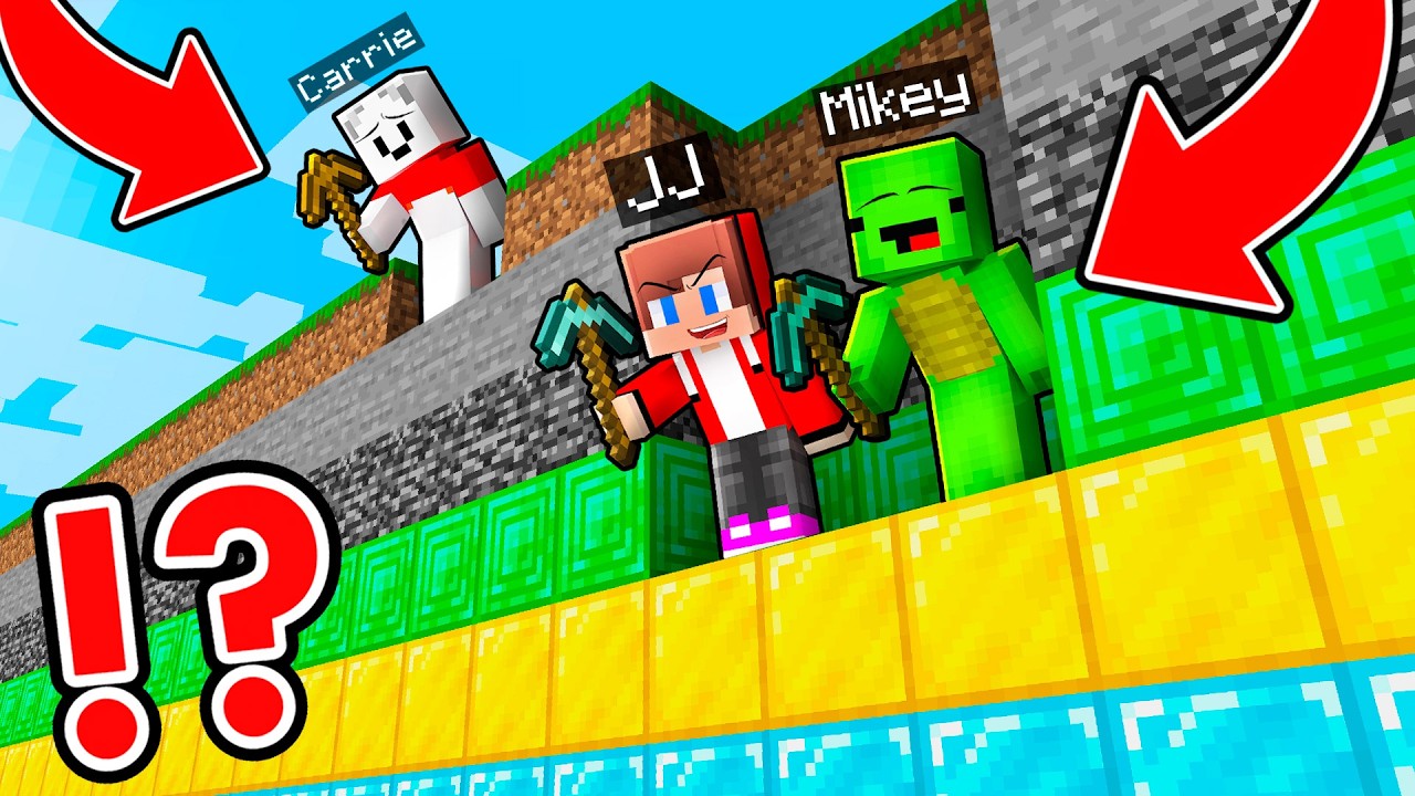 JJ and Mikey vs Carrie : POWER PICKAXE Battle - Maizen in Minecraft ! (Maizen)