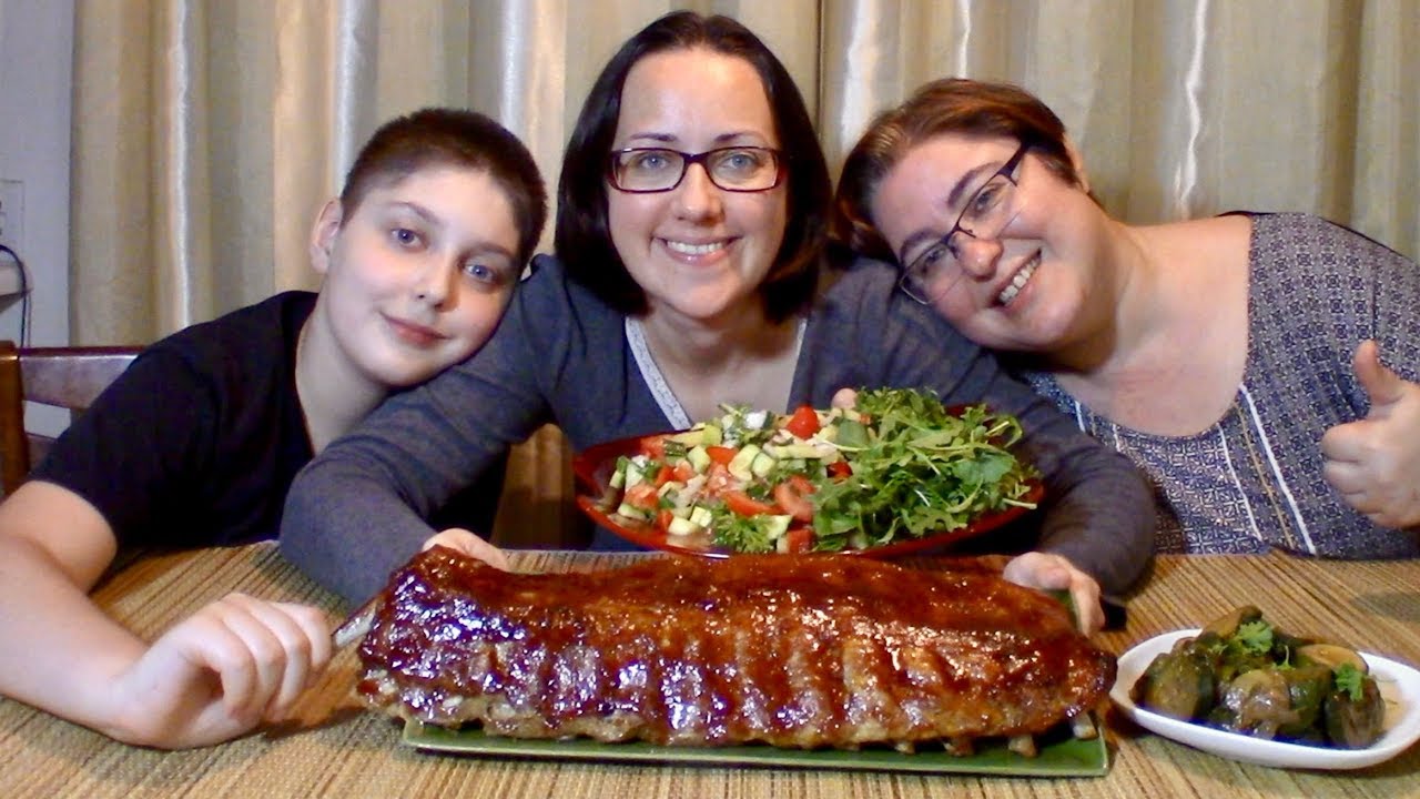 BBQ Ribs, Salad And Zucchini  | Gay Family Mukbang (먹방) - Eating Show