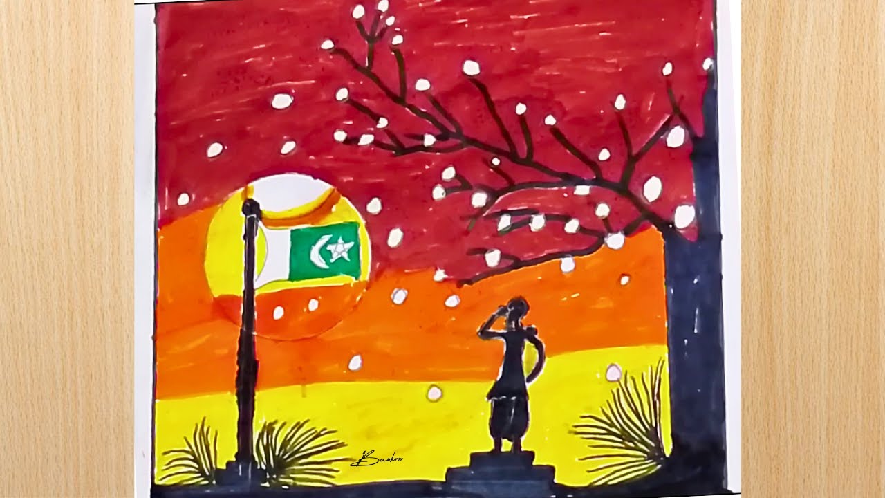 14 August Independence Day Scenery Drawing | Simple Landscape Scenery Step by Step with Pencil