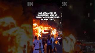 New York bus set alight after basketball fans invade streets