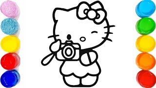 Hello Kitty Taking Photo 📸Easy and Simple Drawing painting and coloring for kids and toddlers