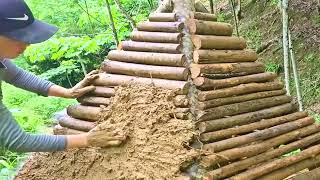 Building a Rustic Forest Shelter from Scratch 🌲🪵