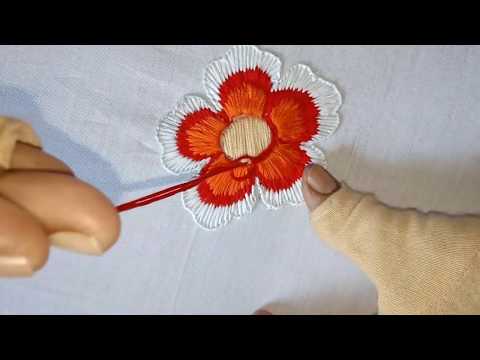 Hand embroidery. Easy flower embroidery design. Button hole stitch flower.