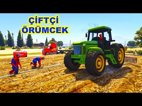 McQueen Örümcek Adam Ve Mack Amca Renkli Traktörleri Çiftliğe Götürüyorlar - GTA 5