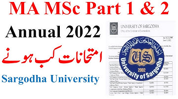 MA MSc Part 1 & 2 Annual 2022 Exams Dates Sargodha University | UOS Exams 2022 MA MSc | UOS Updates