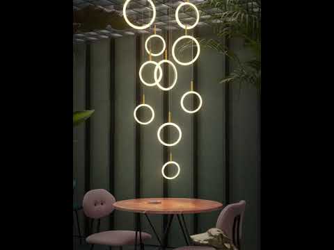Modern LED Chandelier ceiling living room Wooden lighting Acrylic Ring fixtures stairs deco hanging