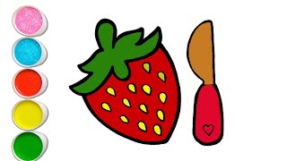 How To Draw Strawberry & knife -Lets Draw and paint Easily Strawberry Together -Mishal Easy Drawing💫
