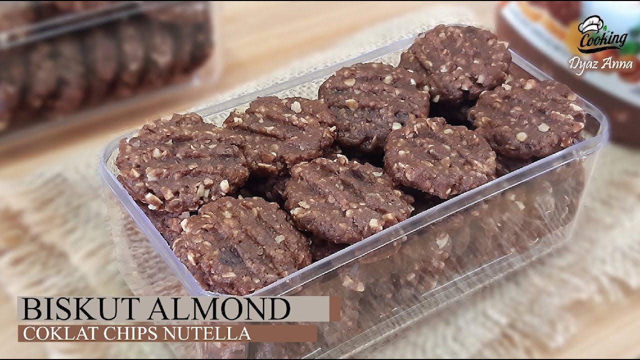 Biskut Almond Coklat Chips Nutella Sedap & Rangup | Biskut Raya | Cookies..