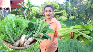 Pregnant mum collect fresh vegetable to make healthy soup - Cooking with Sreypov