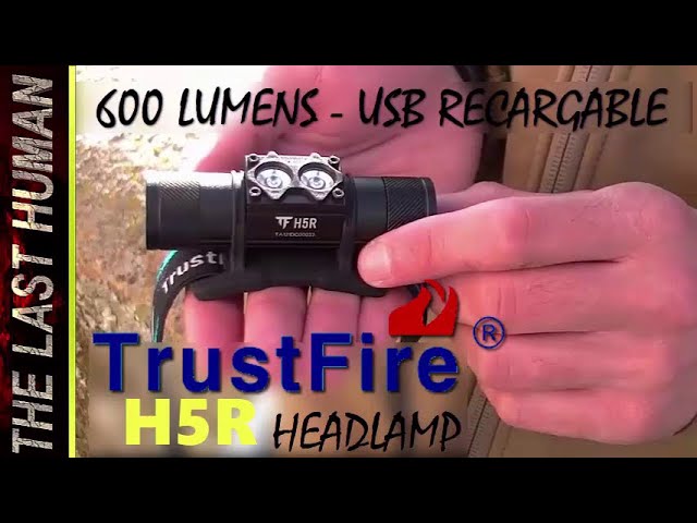 TrustFire Lampe frontale H5R - 600 lm - Luminosité maximale : 2 LED -  Design de faisceau 150° - Batterie 18650 et micro USB rechargeable (avec