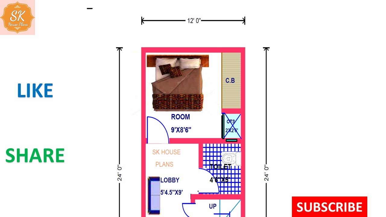 SMALL HOUSE PLAN 12' X 24' / 288 SQ.FT / 32 SQ.YDS / 27 SQ
