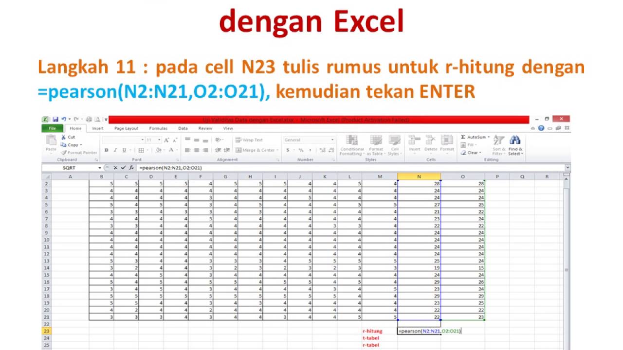 Menghitung Validitas Soal Tes Dengan Ms Excel