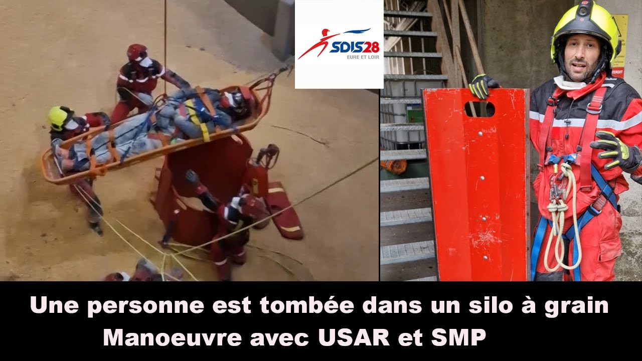 Manœuvre avec USAR et SMP du SDIS 28  !!  victime tombée dans un silo à grain