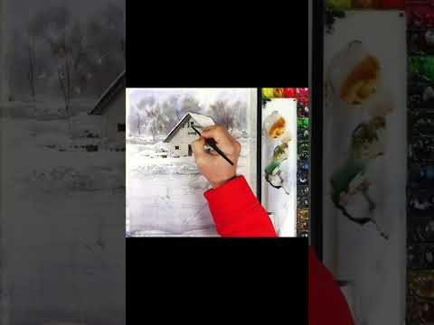 #shorts Landscape Watercolor - <strong>Winter</strong> <strong>Lake</strong>.  NAMIL ART  #howtodrawwatercolor