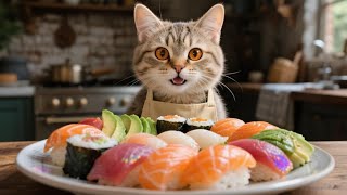 An AI Cat Chef Makes Perfect Sushi 🍣 | Cozy & Relaxing Kitchen ASMR #cat  #asmr #sushi