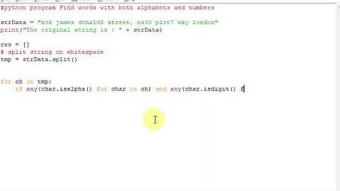 python program Find words with both alphabets and numbers