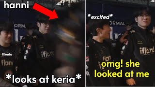 T1Keria's Shcoked Reaction to Hanni Waving Backstage... (hanni buff is real)