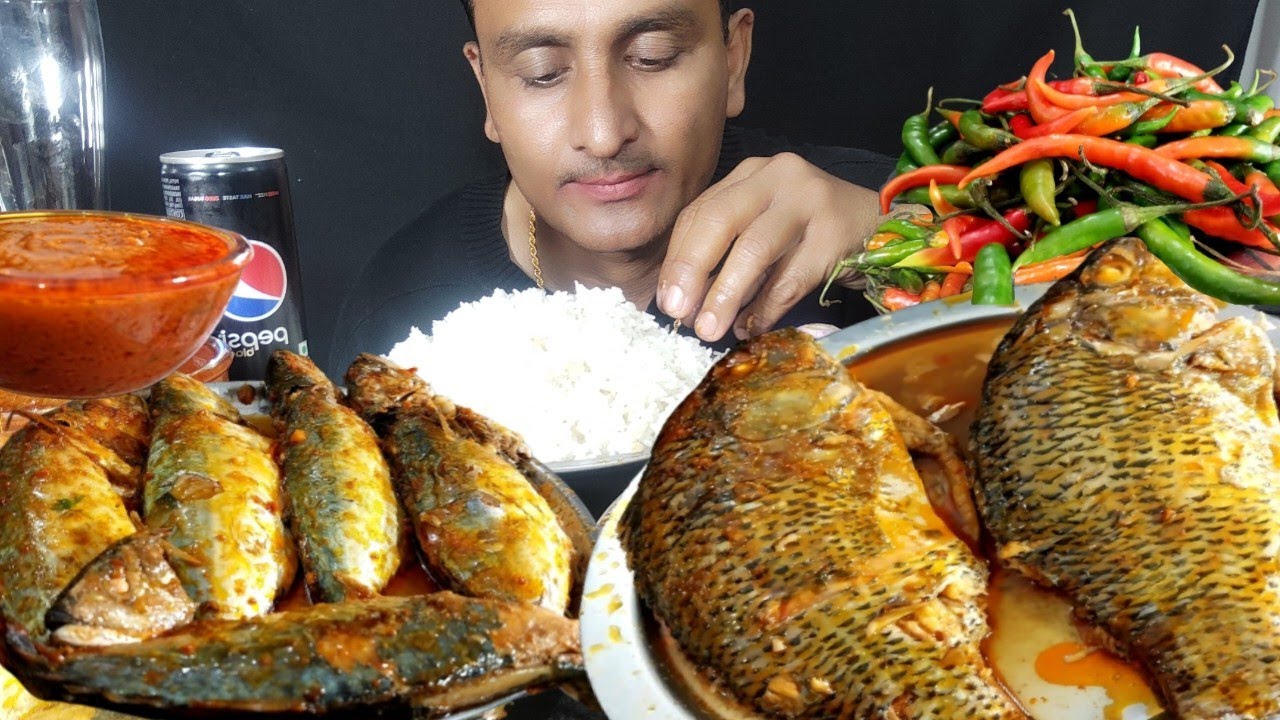 EATING LOT'S OF SPICY FISH CURRY | RICE | PEPSI | SPICYπΆ MIRCHI ...