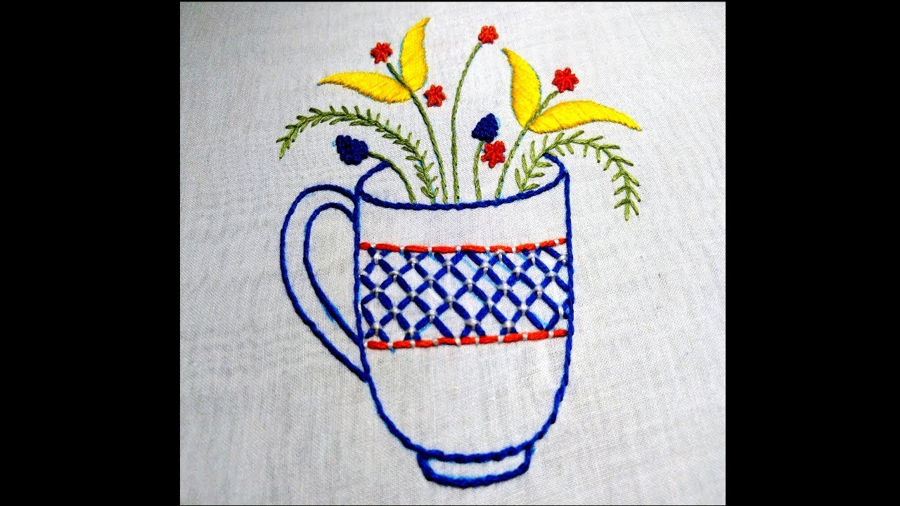 Cute Cup Hand Embroidery Designs:Hand Embroidery flowers:Wall Mate-05: #Miss A