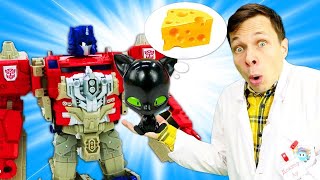 Игрушки из мультиков Трансформеры и Супер Кот на приеме Доктора Ой !