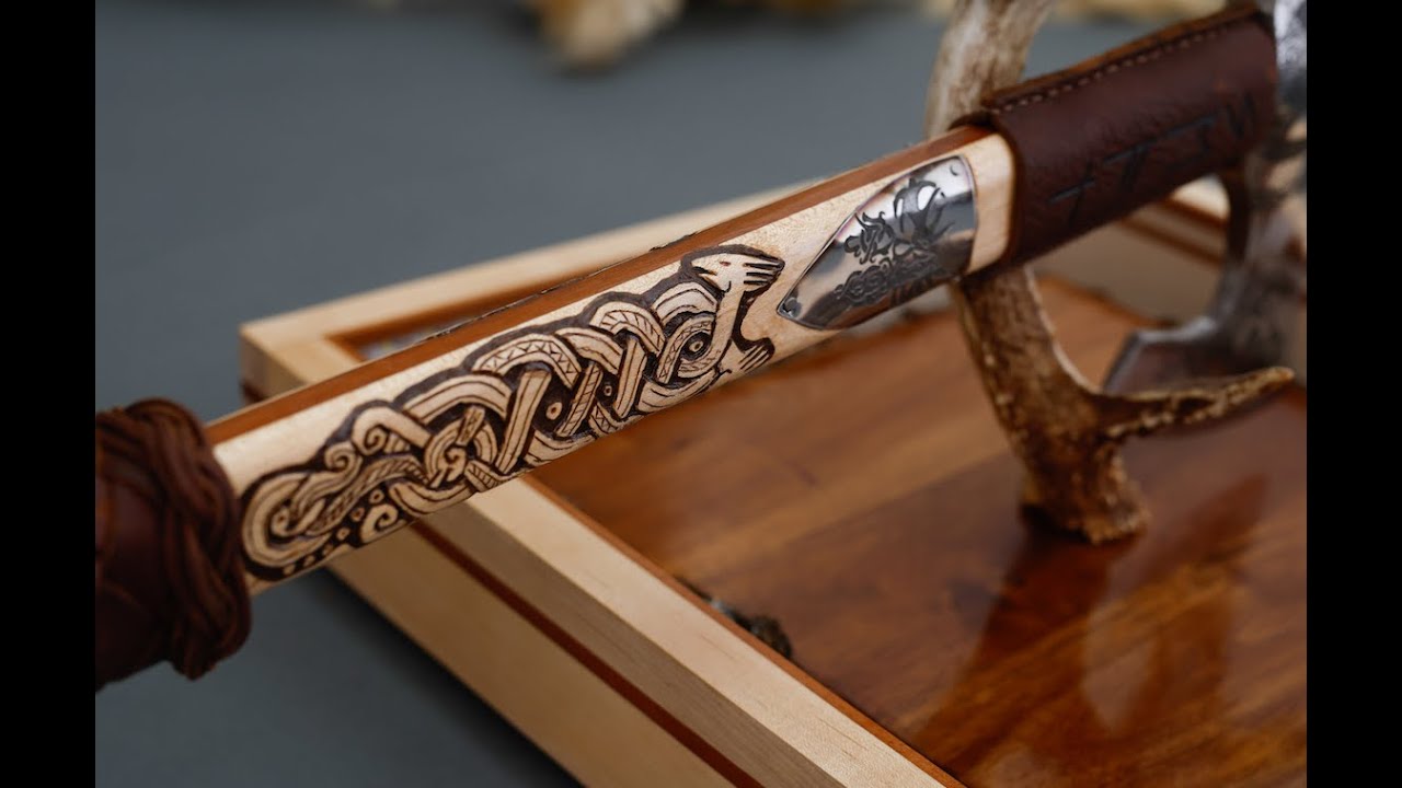 PART 6: Carving & wood-burning axe handle; DOUBLE BLADED VIKING INSPIRED LONG-BEARD AXE