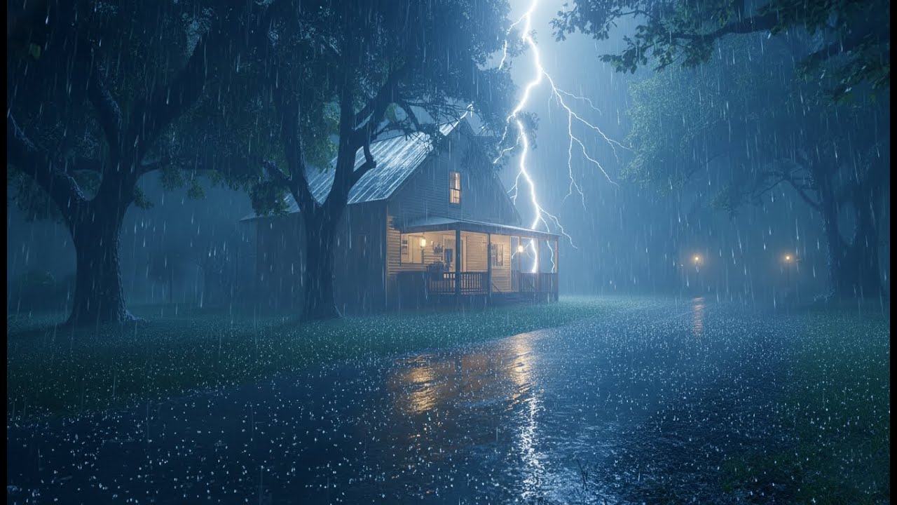 Heavy Rain & Thunderstorm Ambience | Cozy Forest Cabin Rain Sounds for ...