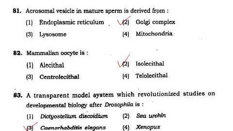 M.Sc. Zoology BHU (2017) entrance MCQ part 3