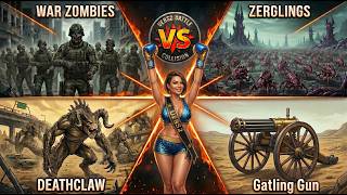 UEBS 2 Massive Creature Battle | Deathclaw vs War Zombies vs Zerglings vs Gatling Gun