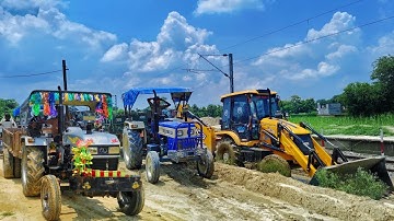 New Jcb 3dx Loading mud | New Swaraj 735 fe | New Swaraj 744 XM | Eicher 333 with trolley loading ||