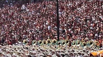 10-11-2025 The Longhorn Band @theuniversityoftexaslongho7308 perform stand cheers during the game.