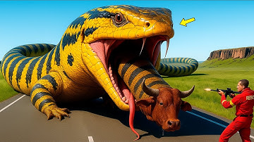 Heroic Rescue Team Saves Innocent Mother Cow from Giant Python Terrifying Attack🐄🐍