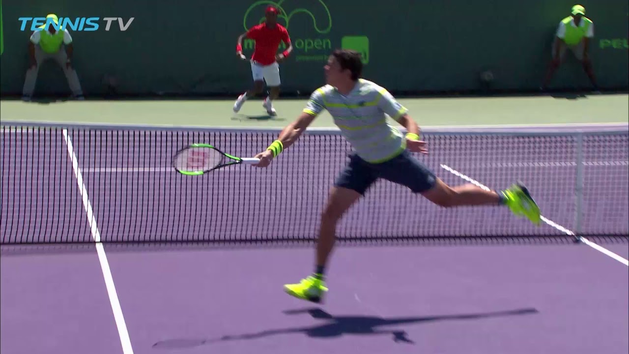 Milos Raonic brilliant volley bounces back over the net! Miami Open