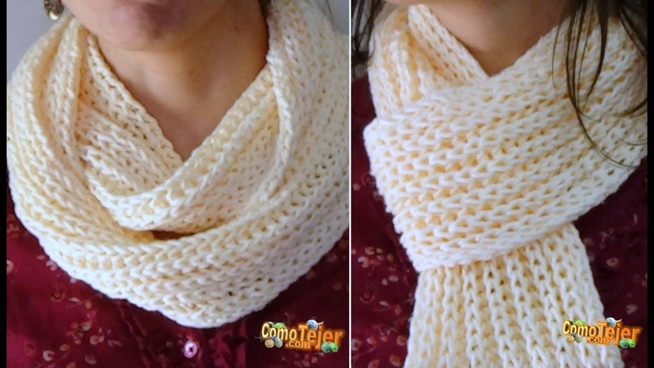 Bufanda Infinita How to Knit an Infinity Scarf agujas/ricot/palitos(455) - YouTube