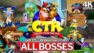 CRASH TEAM RACING All Bosses Gameplay [4K 60FPS PS1] - 60 FPS + Widescreen Patch - No Commentary